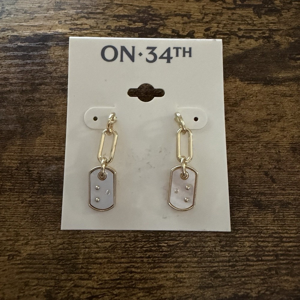 On 34th Gold-Tone Imitation Pearl Stone Drop Earrings